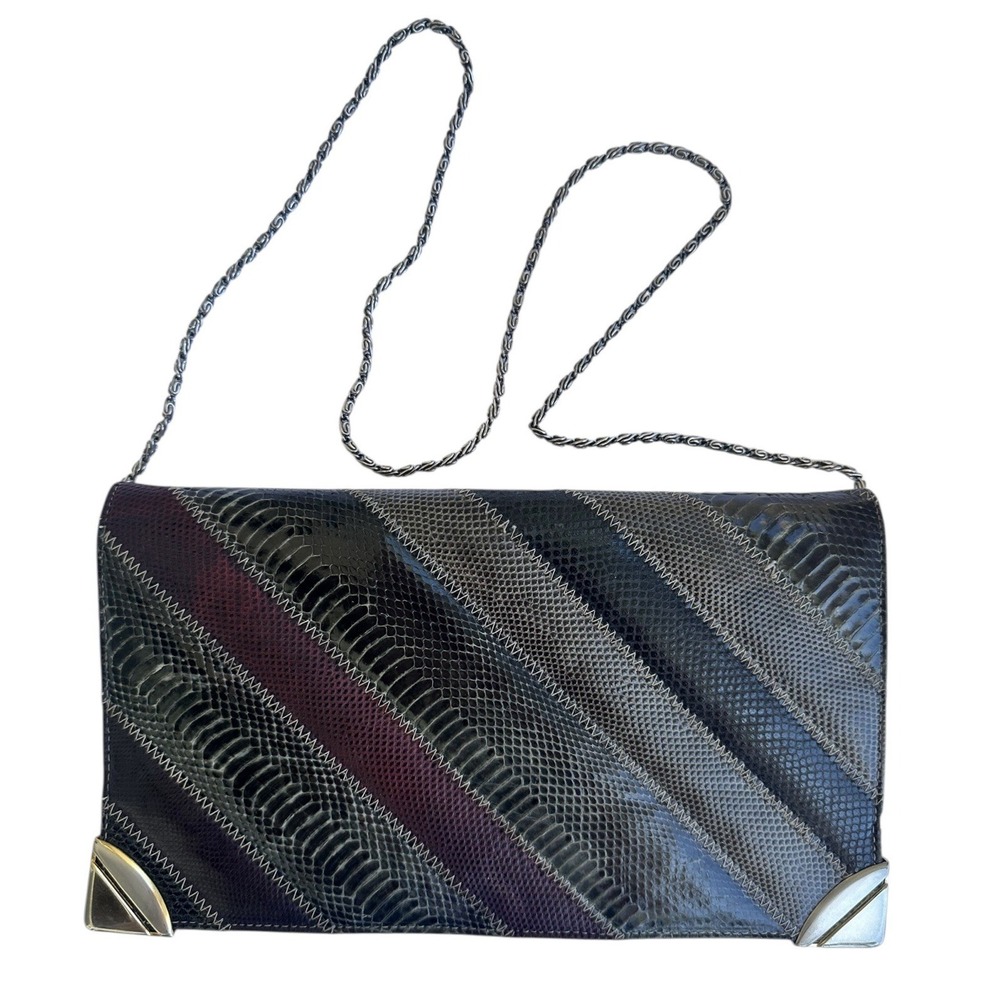 Bags By Varon Snake Skin Shoulder Purse Clutch‎ Bag Vintage Gray Leather